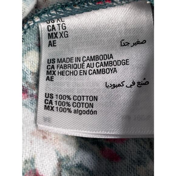 Winter Floral Flannel Pajama Set Charter Club Green Red White XL Cozy Warm New - Picture 10 of 11